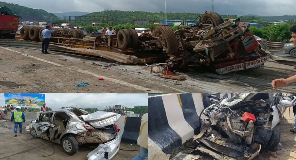 Big Accident: 5 vehicles collided with uncontrollable container on Mumbai-Pune Expressway, 2 killed, many serious